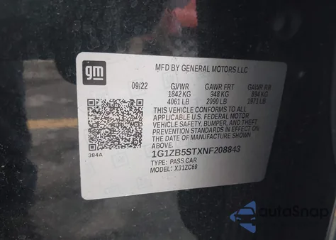 2022 Chevrolet Malibu Fwd Ls z USA, uszkodzony, nr VIN 1G1ZB5STXNF208843